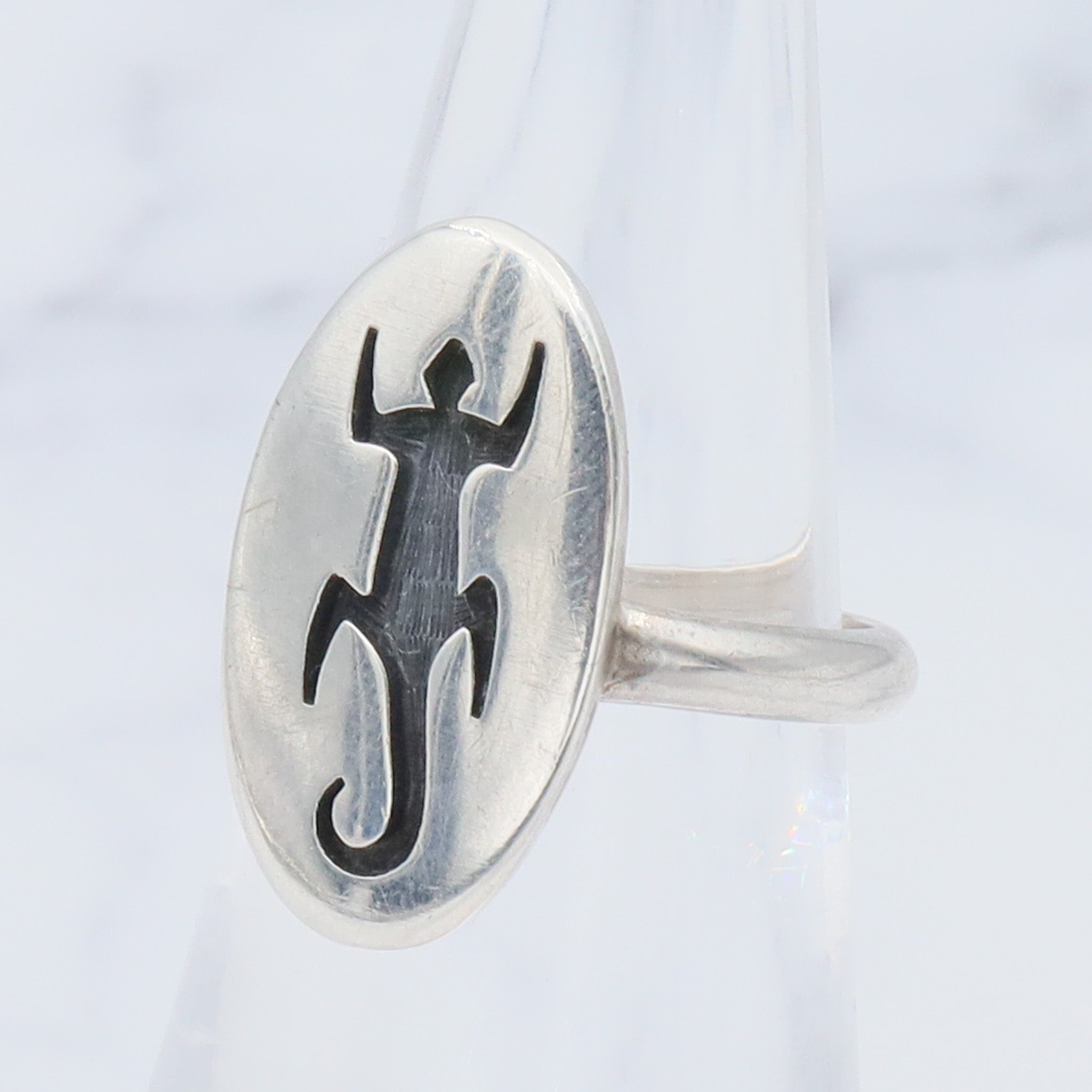 Vintage Native American sterling lizard cut out ring by Hopi artist Loren Phillips, sz 5.5